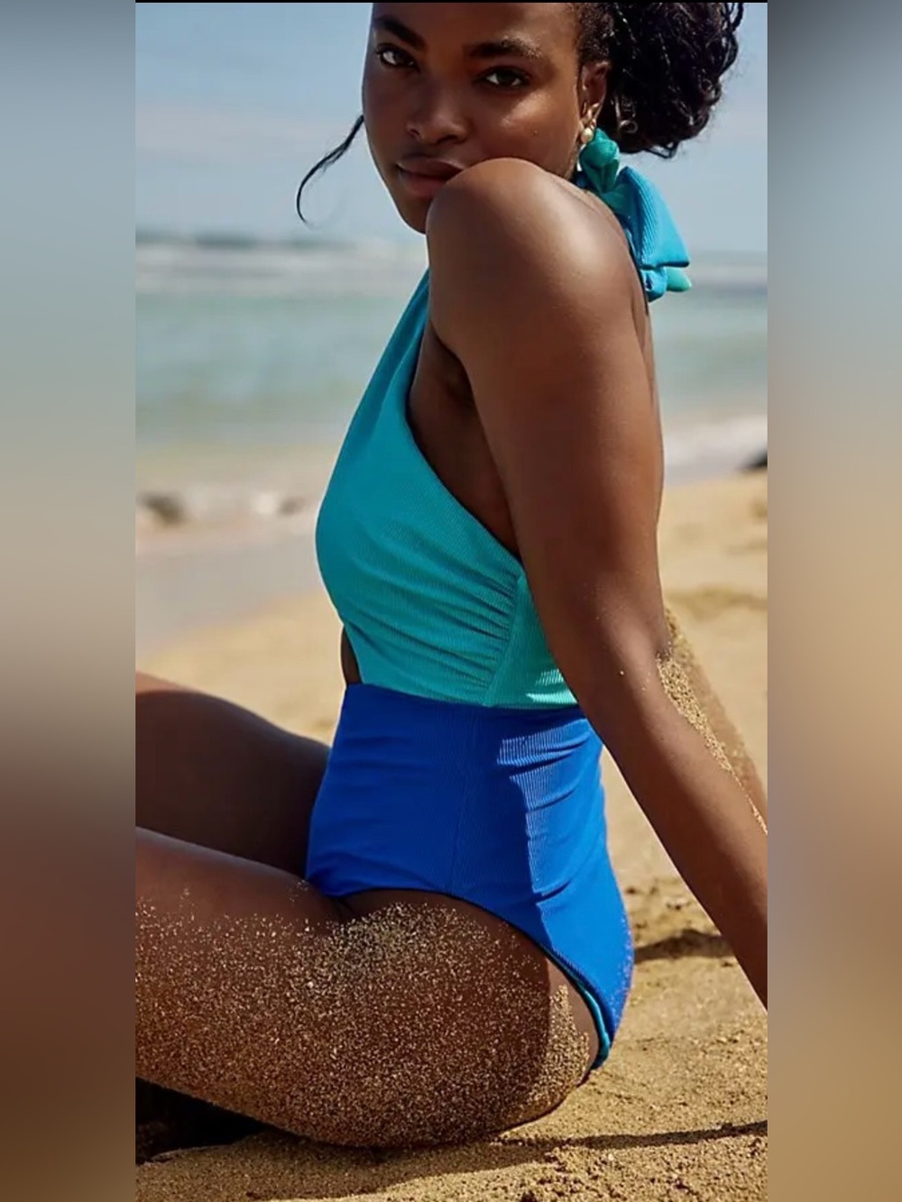Beach Riot Jessica One Piece Swimsuit XS Blue Colorblock Cutout NWOT $178 - Picture 4 of 11